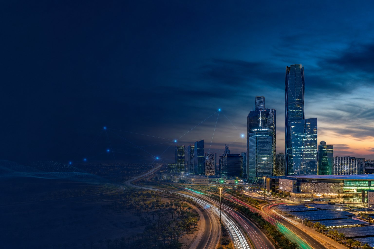 Modern Saudi city with connected digital infrastructure